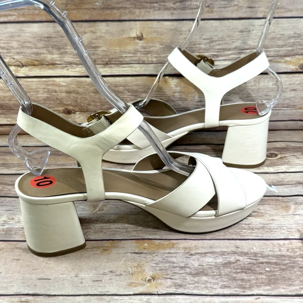 Aerosoles Womens New Creme Criss Cross Strap Chuky Heel Sandals 10
